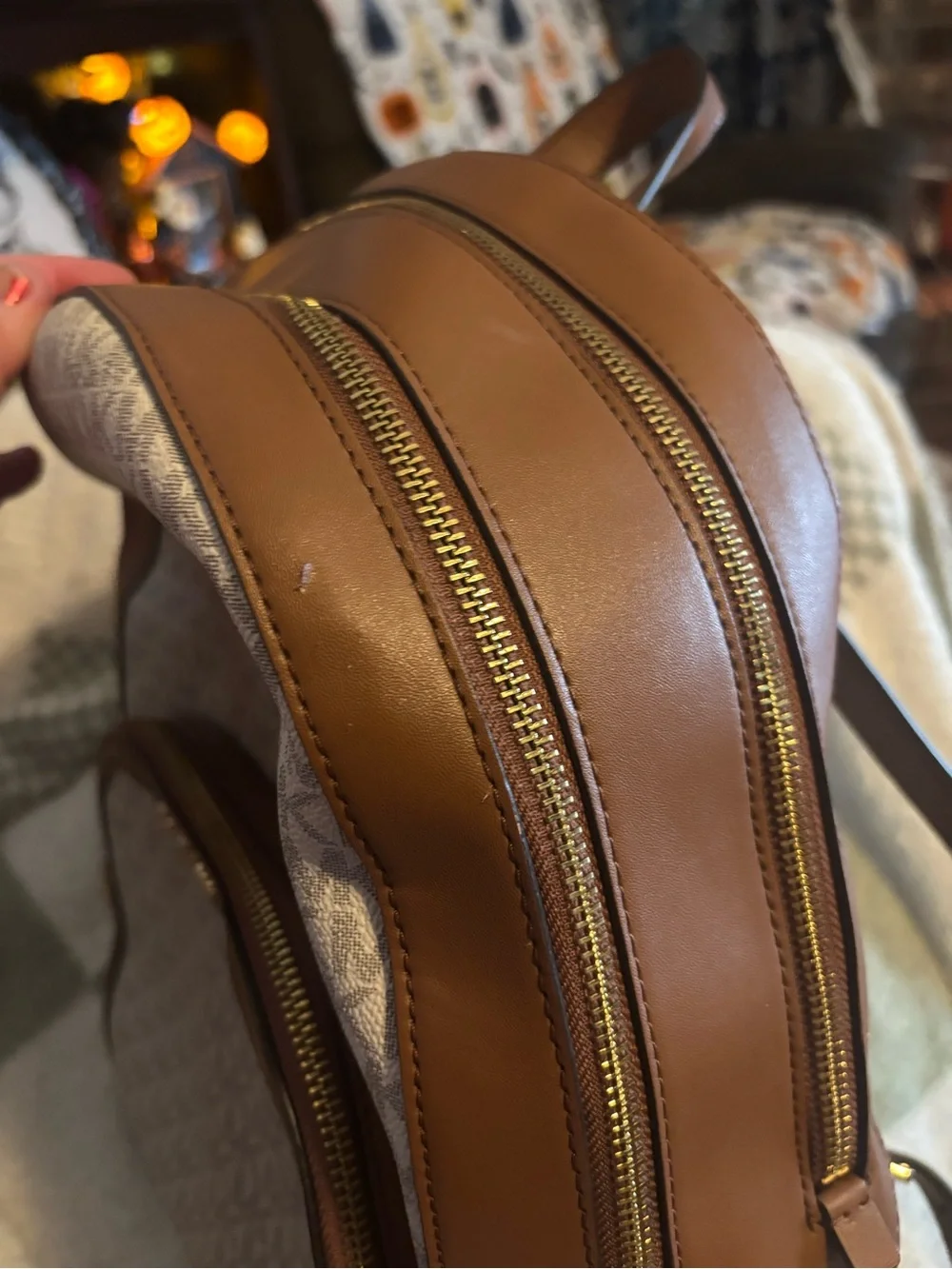 Michael Kors Beige & Brown Signature MK Logo Backpack